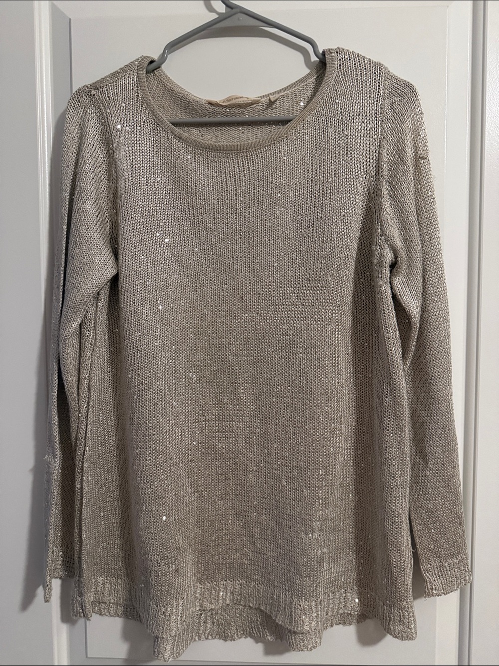 Soft Surroundings Silver-Beige Metallic Knit Sweater-size M